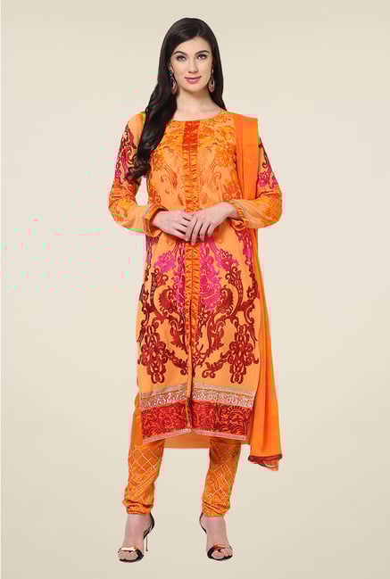 Yepme Sakui Orange Unstitched Suit Set Yepme Sakui Orange Unstitched Suit Set
