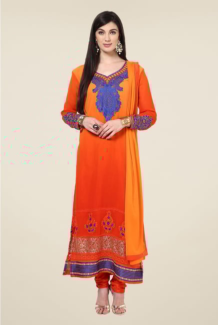 Yepme Helga Orange Unstitched Suit Set Yepme Helga Orange Unstitched Suit Set