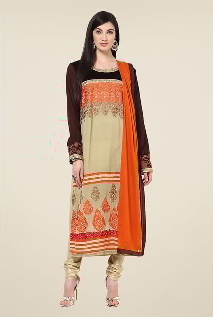 Yepme Beige & Orange Helga Unstitched Suit Set Yepme Beige & Orange Helga Unstitched Suit Set