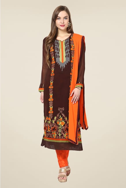 Yepme Cadence Brown & Orange Unstitched Suit Set Yepme Cadence Brown & Orange Unstitched Suit Set