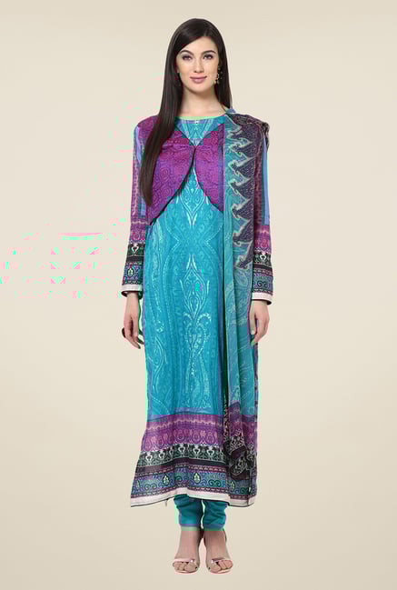 Yepme Calista Blue & Purple Unstitched Suit Set Yepme Calista Blue & Purple Unstitched Suit Set