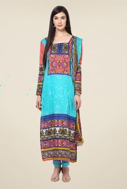Yepme Calista Turquoise Unstitched Suit Set Yepme Calista Turquoise Unstitched Suit Set