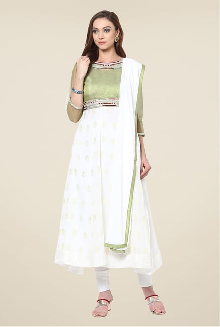 Yepme Palma White & Green Unstitched Suit Set Yepme Palma White & Green Unstitched Suit Set