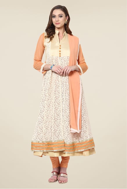 Yepme Palma Beige & Peach Unstitched Suit Set Yepme Palma Beige & Peach Unstitched Suit Set