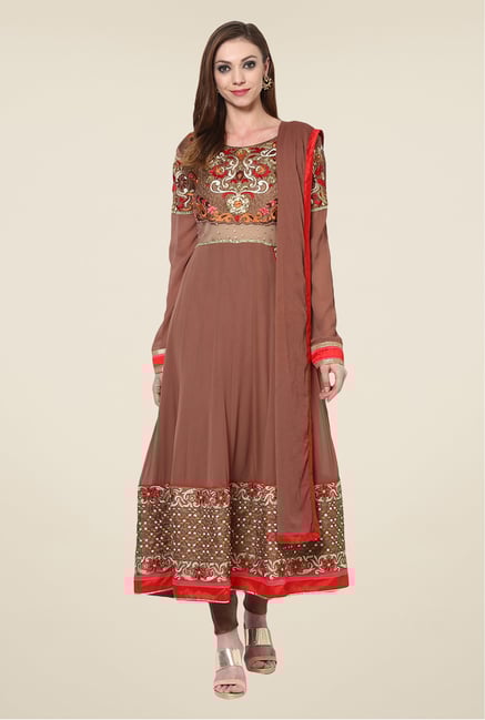 Yepme Iesha Brown Unstitched Suit Set Yepme Iesha Brown Unstitched Suit Set