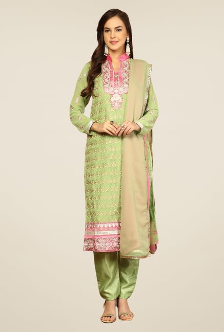 Yepme Romana Green & Pink Unstitched Suit Set Yepme Romana Green & Pink Unstitched Suit Set