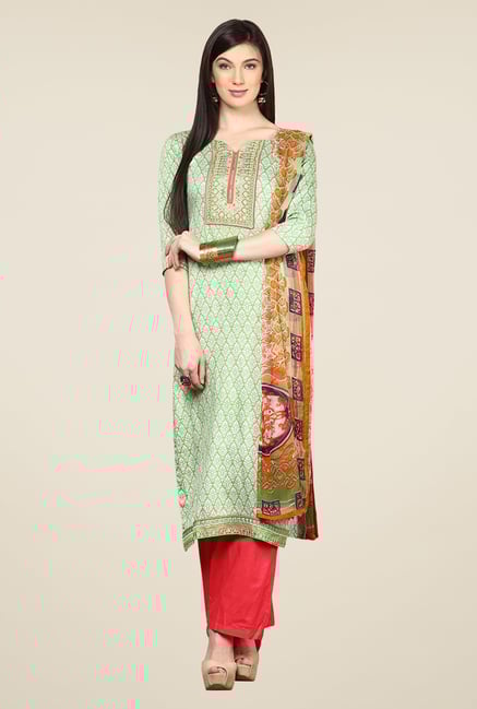 Yepme Rosabelle Green & Pink Unstitched Suit Set Yepme Rosabelle Green & Pink Unstitched Suit Set