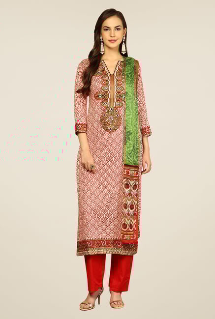 Yepme Rosabelle Red & Orange Unstitched Suit Set Yepme Rosabelle Red & Orange Unstitched Suit Set