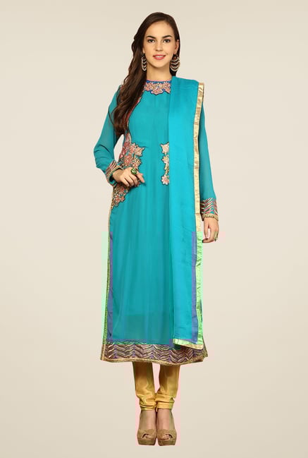 Yepme Blue & Mustard Vanna Unstitched Suit Set Yepme Blue & Mustard Vanna Unstitched Suit Set
