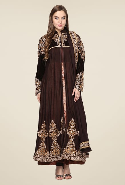 Yepme Black & Brown Vivian Unstitched Suit Set Yepme Black & Brown Vivian Unstitched Suit Set