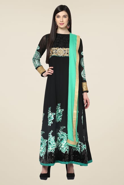 Yepme Black Sakeena Unstitched Suit Set Yepme Black Sakeena Unstitched Suit Set