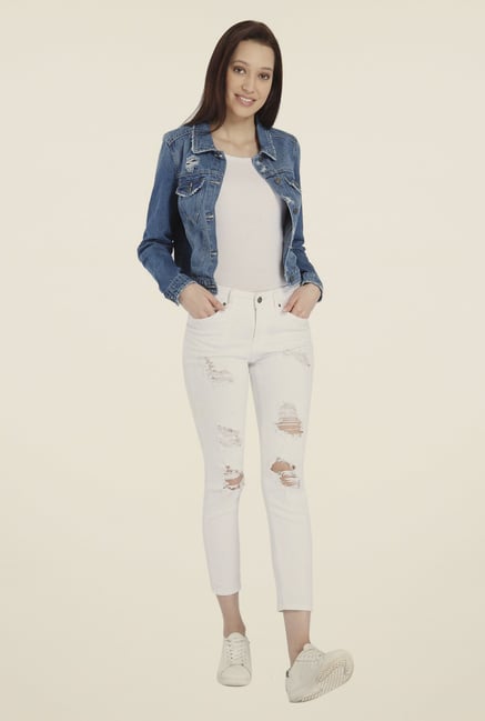 Vero Moda Blue Distressed Jacket Vero Moda Blue Distressed Jacket
