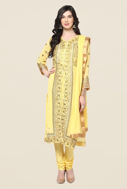 Yepme Yellow Barabal Unstitched Suit Set Yepme Yellow Barabal Unstitched Suit Set