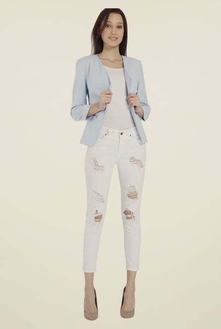Vero Moda Sky Blue Solid Jacket Vero Moda Sky Blue Solid Jacket