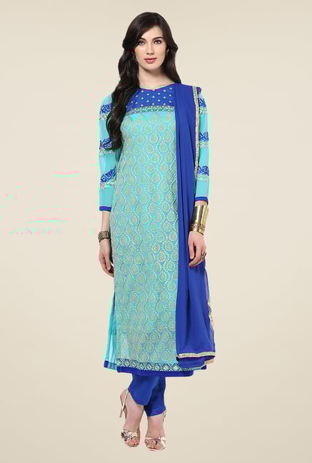 Yepme Romana Light Blue Embroidered Unstitched Suit Set Yepme Romana Light Blue Embroidered Unstitched Suit Set