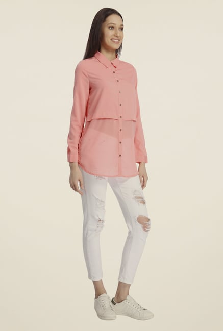 Vero Moda Pink Solid Layered Shirt Vero Moda Pink Solid Layered Shirt