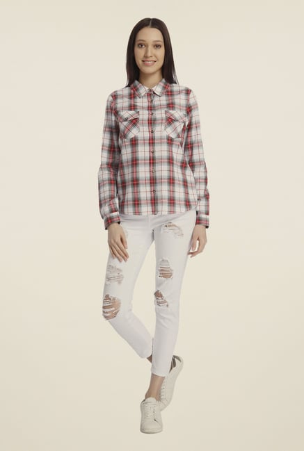 Vero Moda Red & White Checked Shirt Vero Moda Red & White Checked Shirt