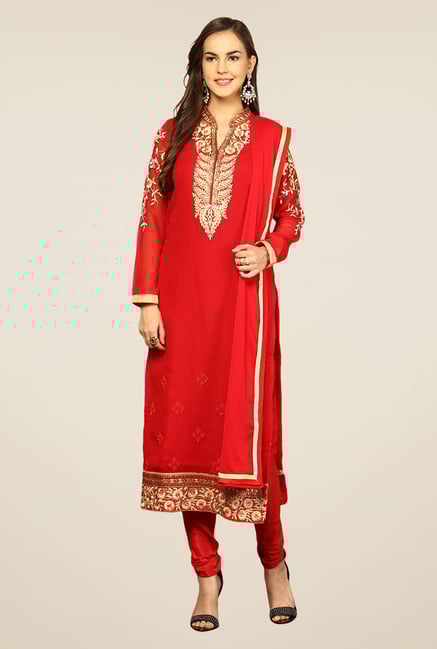 Yepme Red Elevira Unstitched Suit Set Yepme Red Elevira Unstitched Suit Set