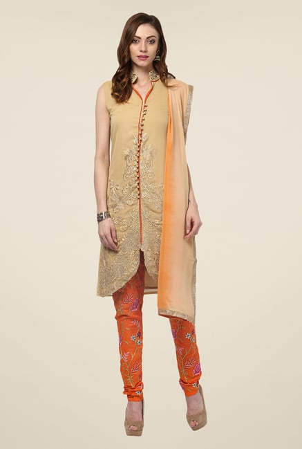 Yepme Peach & Orange Felecia Semi Stitched Suit Set Yepme Peach & Orange Felecia Semi Stitched Suit Set