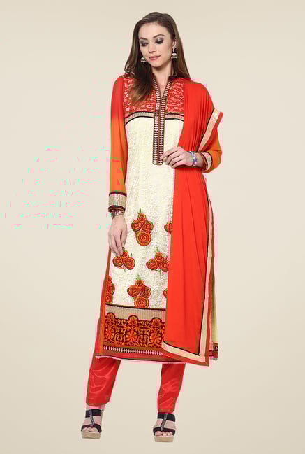 Yepme Vivaana Beige & Red Unstitched Suit Set Yepme Vivaana Beige & Red Unstitched Suit Set