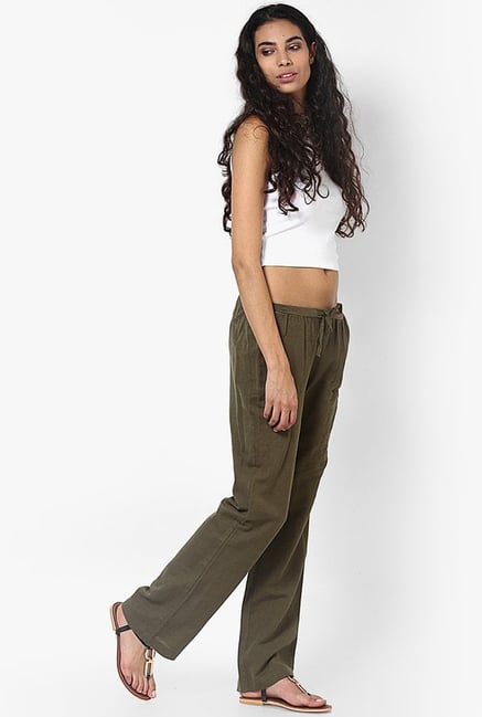 Only Olive Solid Trousers Only Olive Solid Trousers