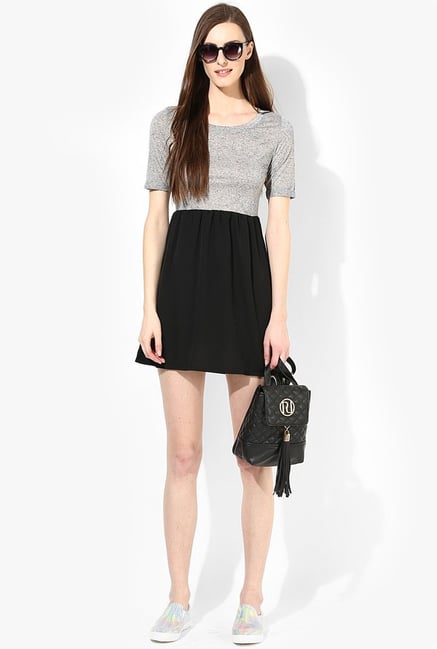 Only Grey & Black Solid Dress Only Grey & Black Solid Dress