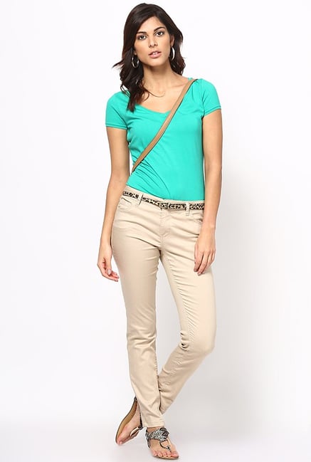 Only Beige Solid Chinos Only Beige Solid Chinos
