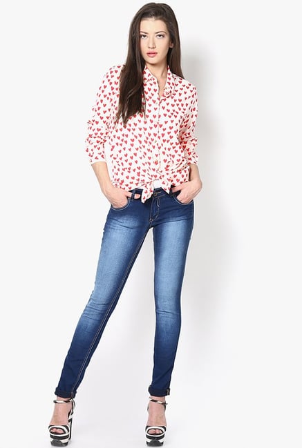 Only Peach Heart Print Shirt Only Peach Heart Print Shirt