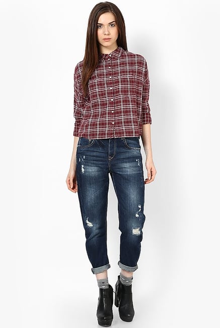 Only Maroon Checks Shirt Only Maroon Checks Shirt