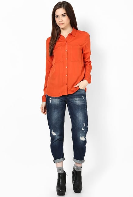 Only Orange Solid Shirt Only Orange Solid Shirt