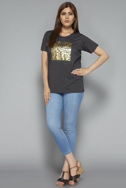 Gia by Westside Grey Printed T Shirt Gia by Westside Grey Printed T Shirt