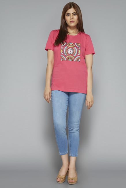 Gia by Westside Pink Printed T Shirt Gia by Westside Pink Printed T Shirt