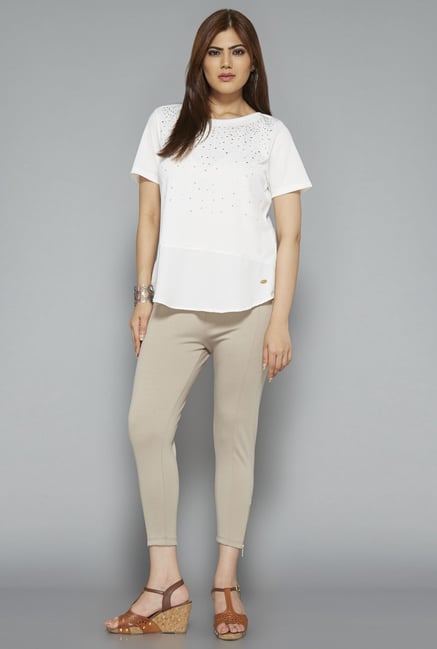 Gia by Westside Off White Embellished T Shirt Gia by Westside Off White Embellished T Shirt