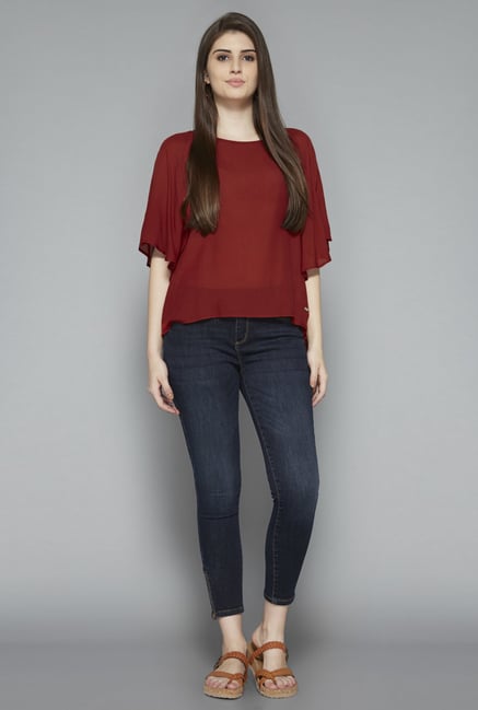 LOV by Westside Maroon Yasmin Blouse LOV by Westside Maroon Yasmin Blouse