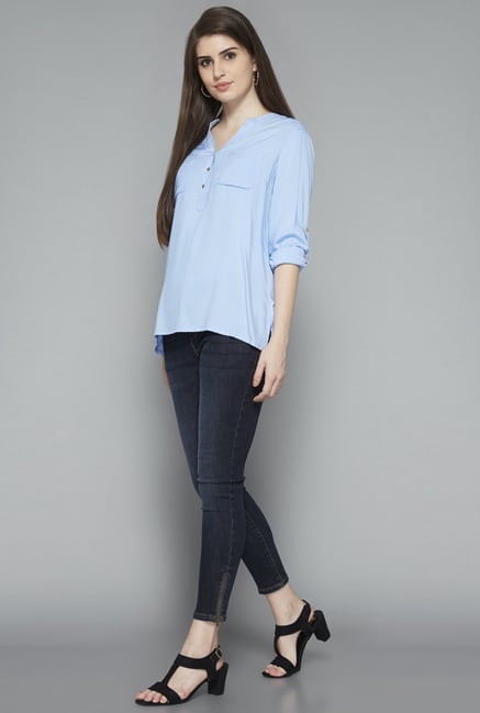 LOV by Westside Light Blue Solid Blouse LOV by Westside Light Blue Solid Blouse