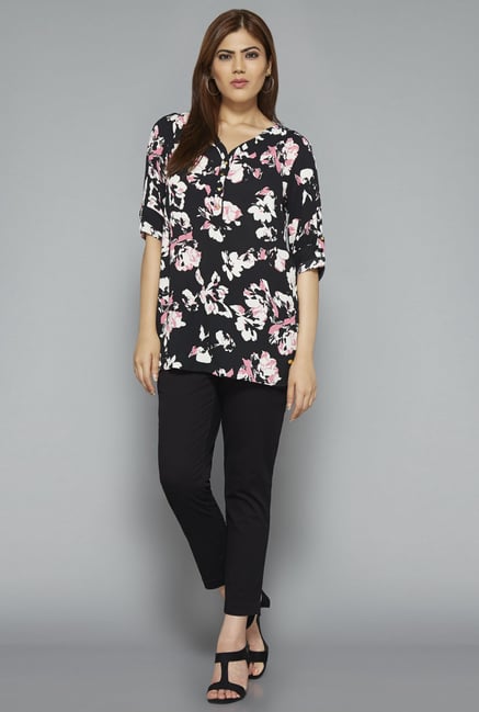 Gia by Westside Black Floral Print Blouse Gia by Westside Black Floral Print Blouse
