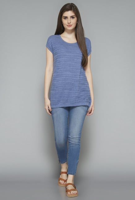 LOV by Westside Blue Striped T Shirt LOV by Westside Blue Striped T Shirt
