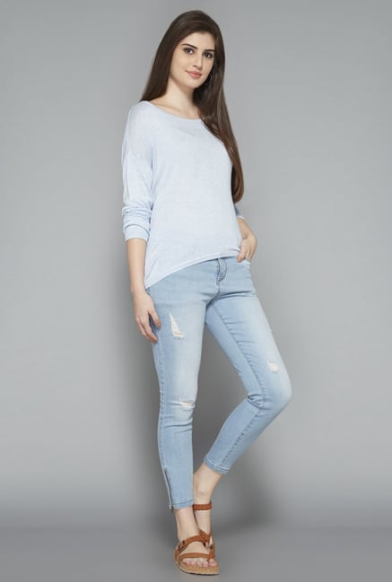 LOV by Westside Light Blue Solid T Shirt LOV by Westside Light Blue Solid T Shirt