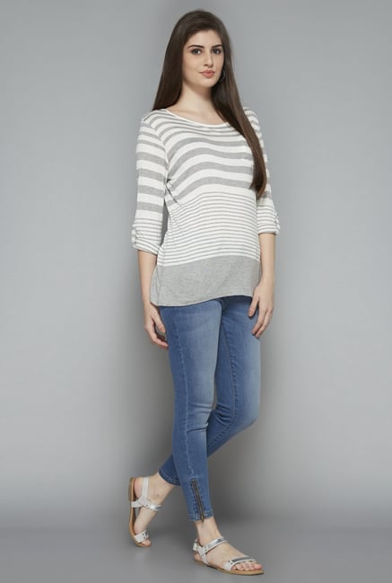 LOV by Westside Grey Striped T Shirt LOV by Westside Grey Striped T Shirt