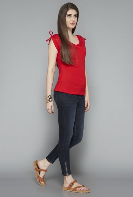 LOV by Westside Red Embellished T Shirt LOV by Westside Red Embellished T Shirt