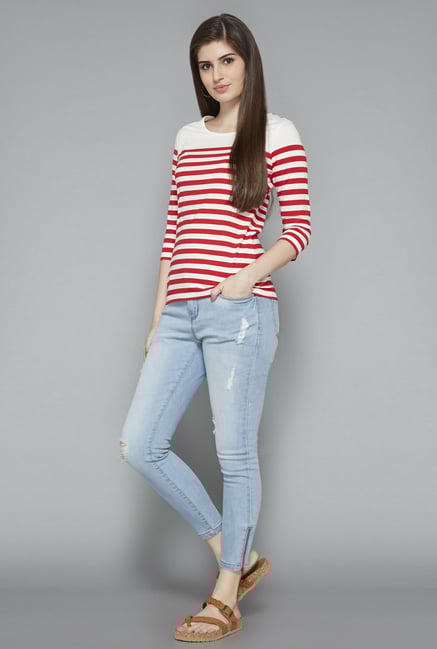 LOV by Westside White Striped T Shirt LOV by Westside White Striped T Shirt