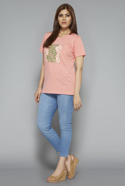 Gia by Westside Peach Printed T Shirt Gia by Westside Peach Printed T Shirt