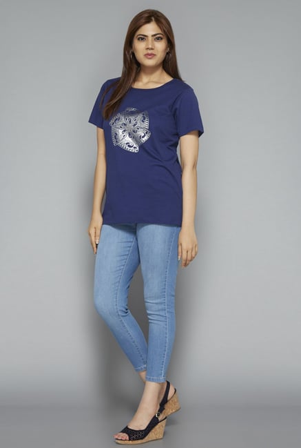 Gia by Westside Navy Printed T Shirt Gia by Westside Navy Printed T Shirt