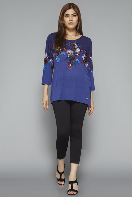 Gia by Westside Navy Floral Print Blouse Gia by Westside Navy Floral Print Blouse