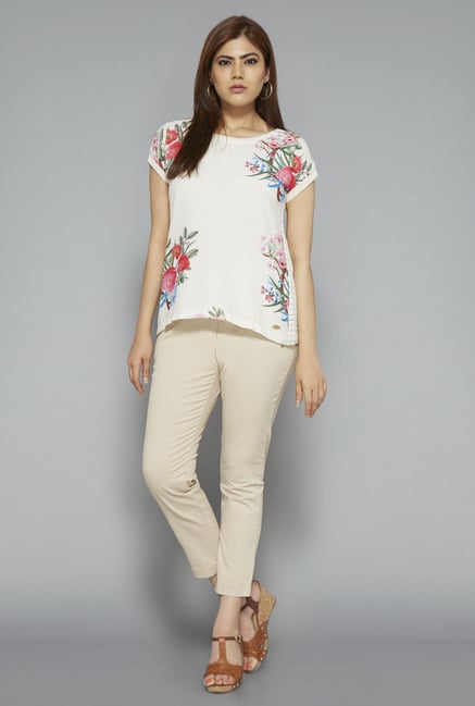 Gia by Westside Off White Floral Print T Shirt Gia by Westside Off White Floral Print T Shirt