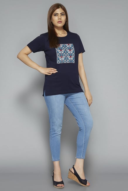 Gia by Westside Navy Printed T Shirt Gia by Westside Navy Printed T Shirt