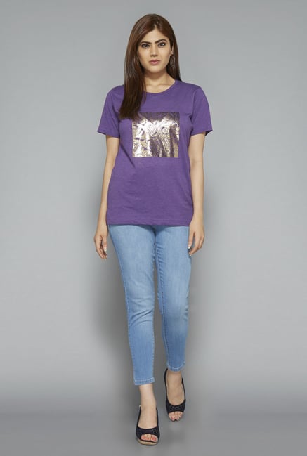 Gia by Westside Purple Paisley Print T Shirt Gia by Westside Purple Paisley Print T Shirt