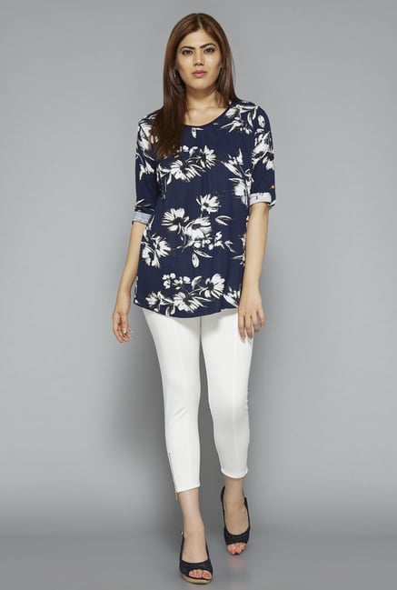 Gia by Westside Navy Floral Print Blouse Gia by Westside Navy Floral Print Blouse