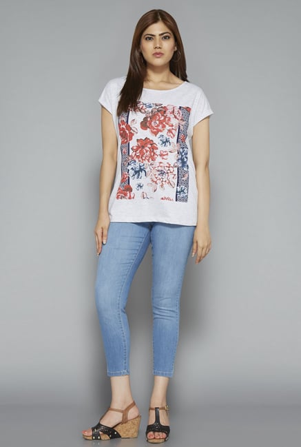 Gia by Westside Grey Floral Print T Shirt Gia by Westside Grey Floral Print T Shirt