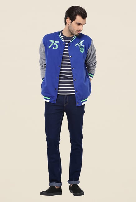 Yepme Louis Blue & Grey Printed Jacket Yepme Louis Blue & Grey Printed Jacket